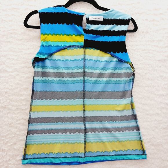 Blouse Size S Blue Yellow Lime Cruise Dopamine Stripe Minimalist Resort Resort - Picture 10 of 11